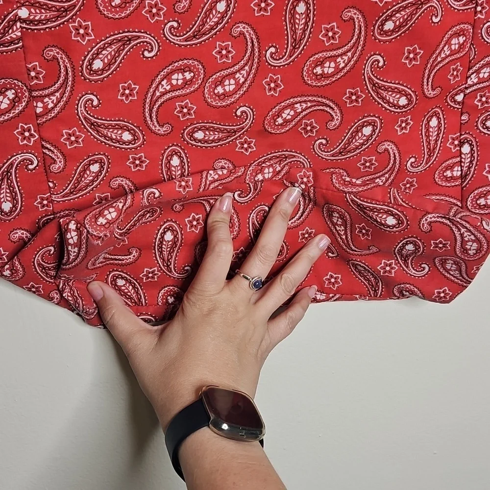 Neiman Marcus Red Paisley Lined Farmhouse Tote Bag